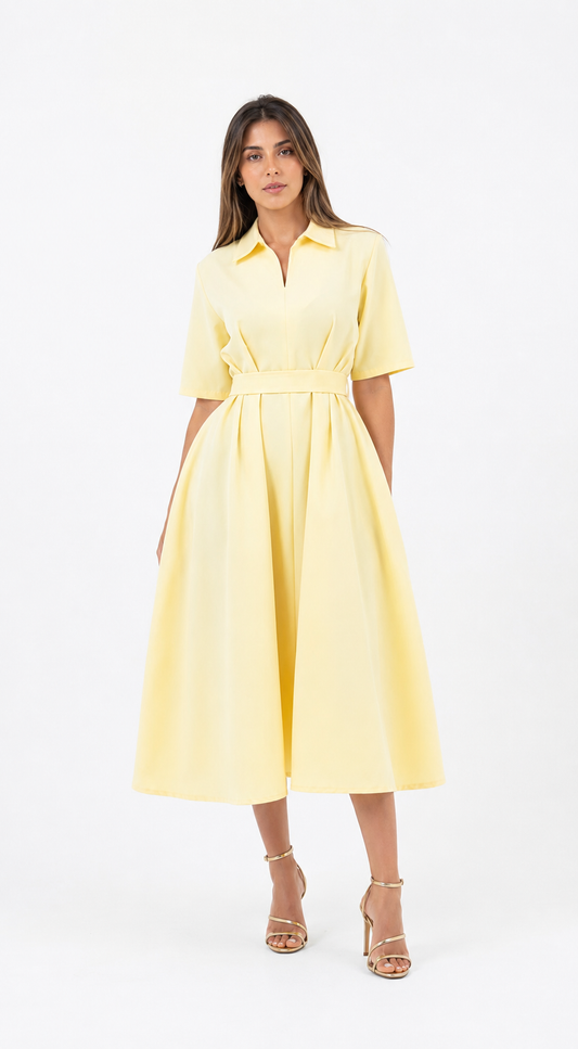 Robe Chemise Midi en Jaune Butter