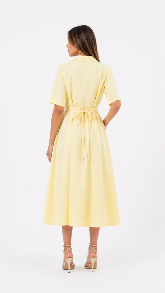 Robe Chemise Midi en Jaune Butter