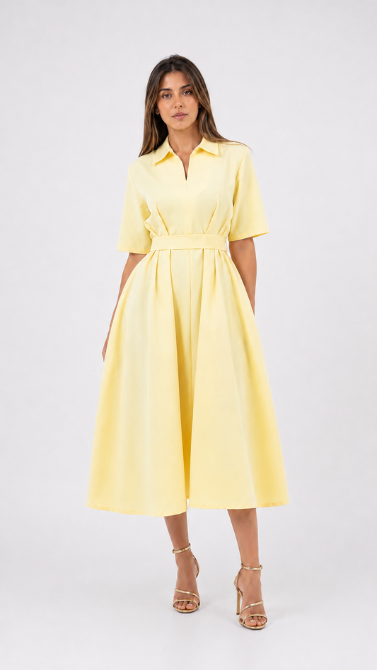 Robe Chemise Midi en Jaune Butter