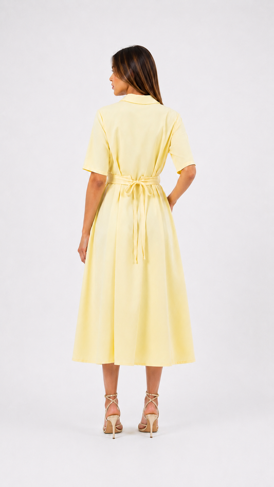 Robe Chemise Midi en Jaune Butter