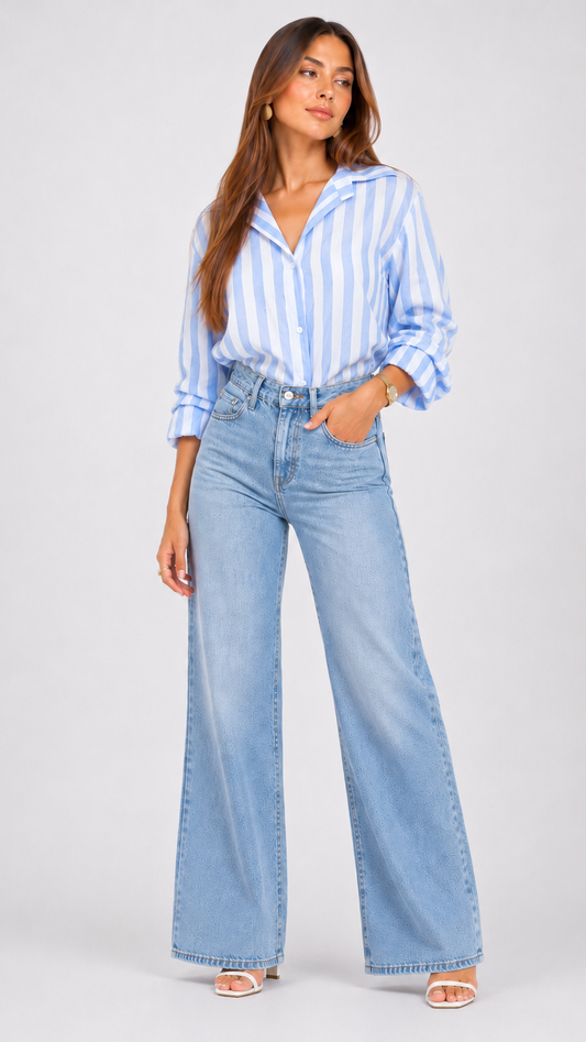 Chemise Rayée Bleu Ciel & Blanc